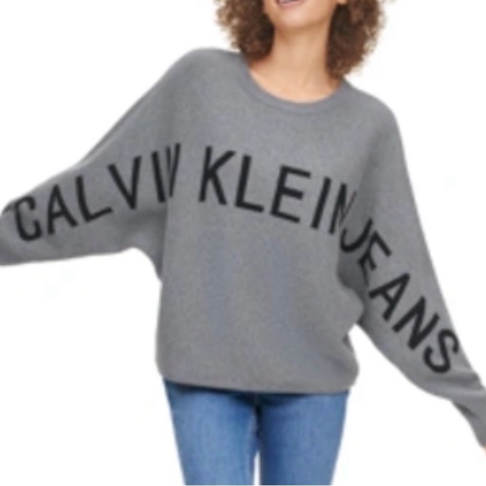Calvin Klein Jeans Charcoal Gray Logo Sweater